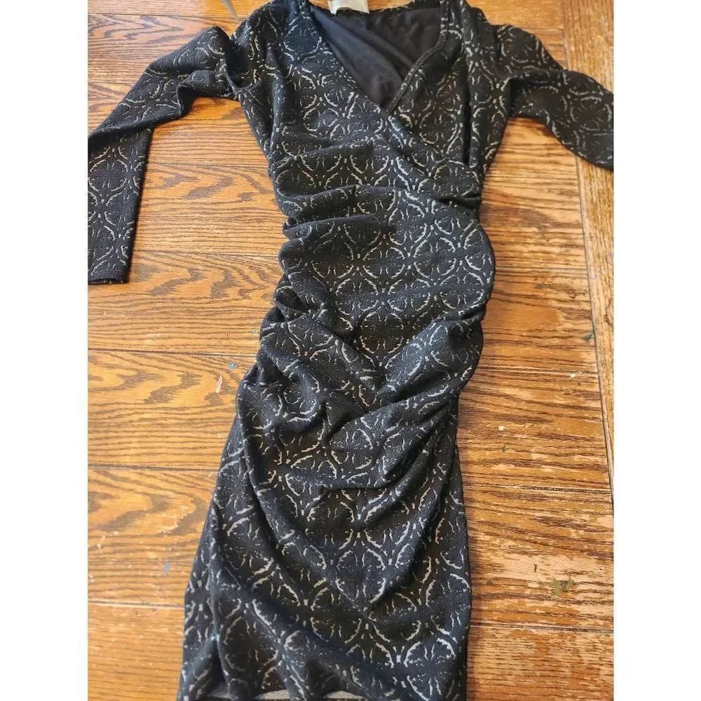 Alice and Olivia Air by Stacey Bendey Ruched v neck black dress sz XS